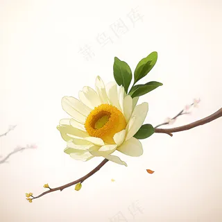 白色黄色手绘新中式风格花植物28