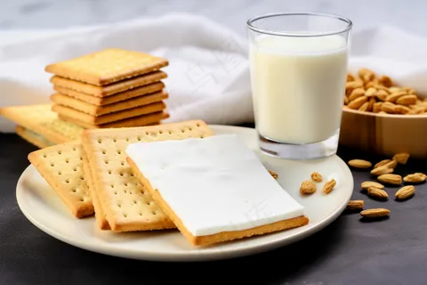 营养早餐苏打饼牛奶坚果摄影图 营养早餐苏打饼牛奶坚果摄影图