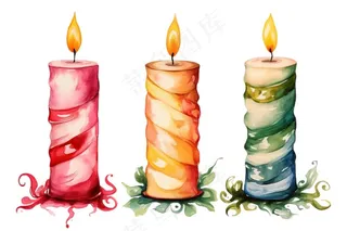 蜡烛唯美节日蜡烛手绘水彩插画免抠
