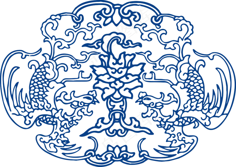 古代青花瓷图案花纹中国风图案祥云纹理传统图腾PNG免扣素材