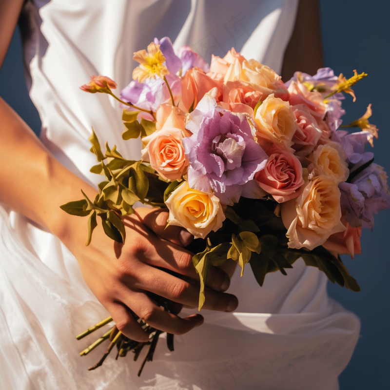 手拿着手捧花花束婚礼摄影图