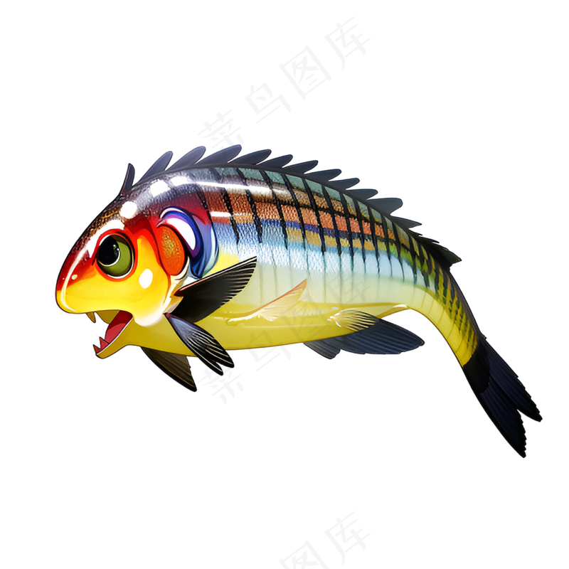 黄色卡通手绘鱼免抠素材55