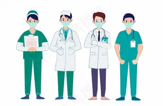 医生一群医务工作者卡通插画免抠