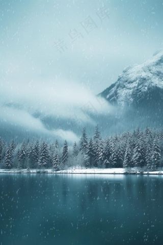 大雪冬天雪山树林温馨节气海报背景