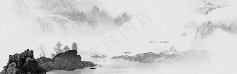 中式水墨PSD分层古风banner模板1psd模版下载