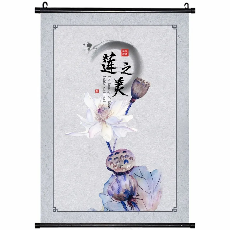 荷花莲之美办公室书房挂画公司宣传画中国风中式廊水墨挂画廉政莲花风景psd模版下载
