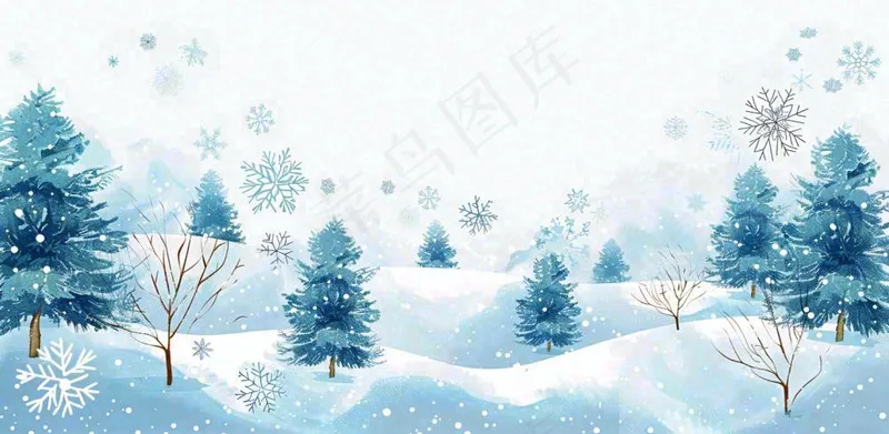 冬天大雪纷飞山上树上白雪覆盖小雪冬至大寒卡通插画背景(1568x768)