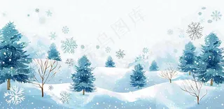 冬天大雪纷飞山上树上白雪覆盖小雪冬至大寒卡通插画背景