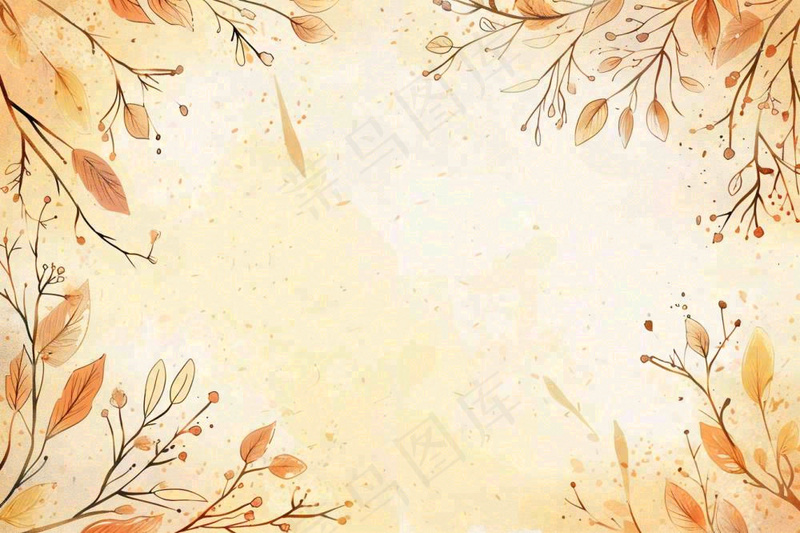 秋天植物黄叶唯美背景 立秋秋分水彩插画(1344x896)