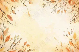 秋天植物黄叶唯美背景 立秋秋分水彩插画