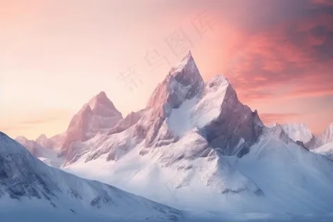 雪山粉蓝色背景