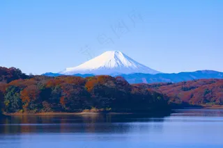 秋日静谧富士山下的美景