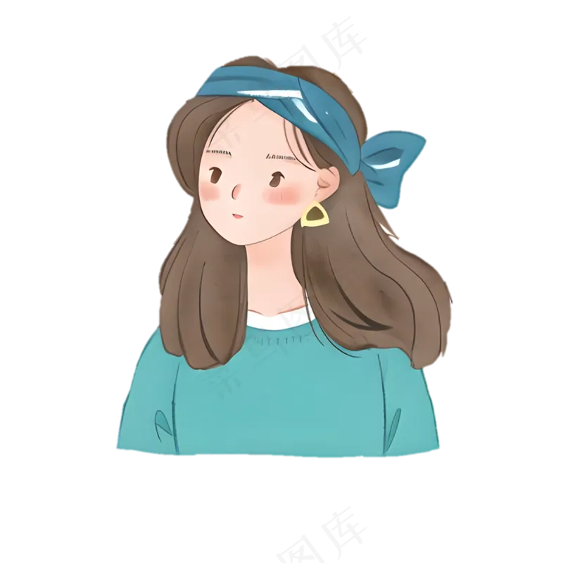 水彩手绘女生半身像 手账素材 透明底免抠