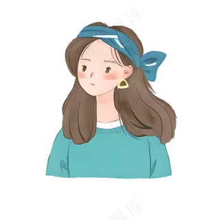 水彩手绘女生半身像 手账素材 透明底免抠