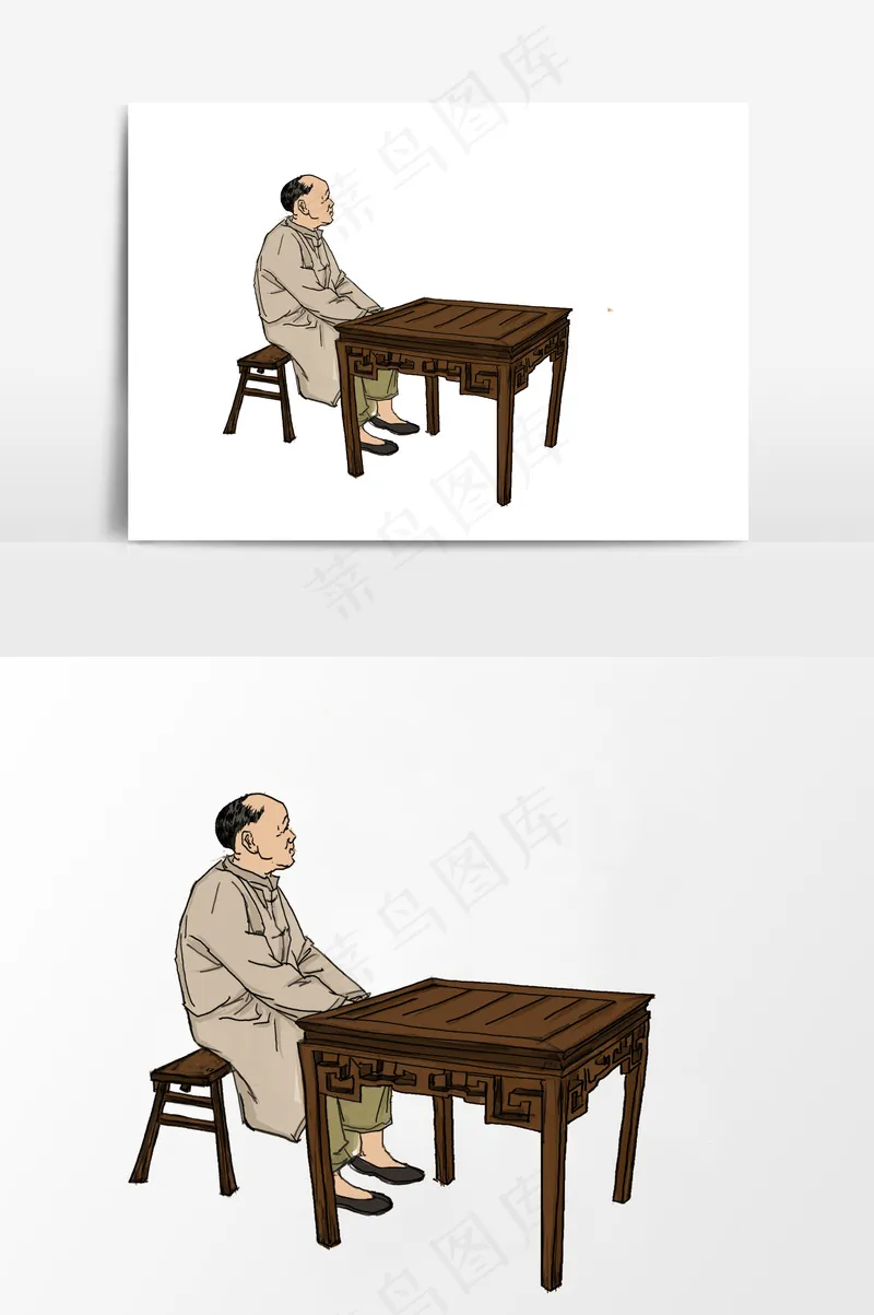 插画丨国风人物丨等待的食客001丨PPT插图psd模版下载