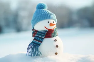 冬季白雪地里的小雪人可爱摄影图