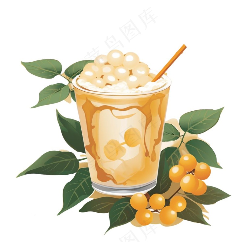 奶茶桂花黄皮口味秋冬插画免抠(1024x1024)