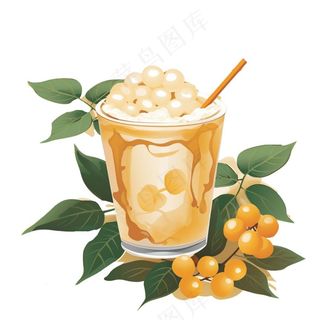 奶茶桂花黄皮口味秋冬插画免抠