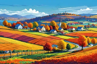 秋季农村村落景观图片