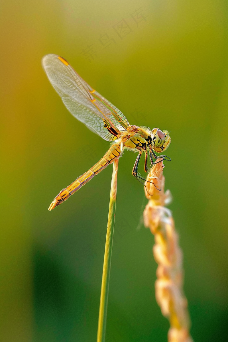 蜻蜓植物枝干昆虫摄影图