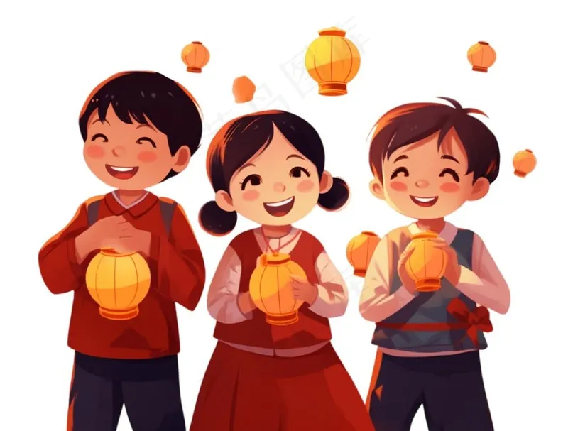 红色儿童小孩拜年过年新年春节元旦喜庆手绘卡通插画免抠(1264x960)