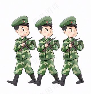 军人迷彩服士兵卡通插画免抠