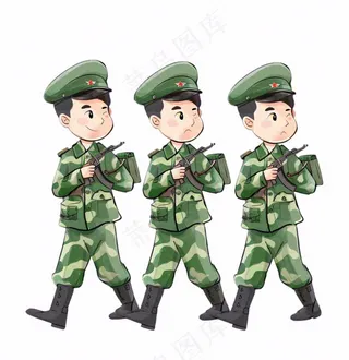 军人迷彩服士兵卡通插画免抠
