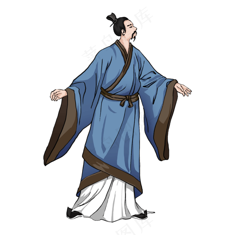 手绘端午节中国古代历史人物屈原插画元素psd模版下载
