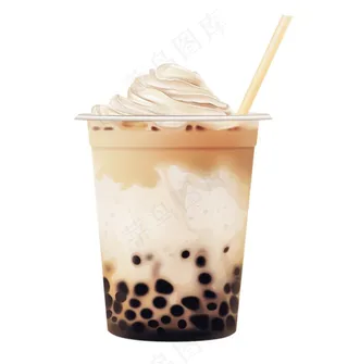 珍珠奶茶奶油焦糖饮料卡通插画免抠