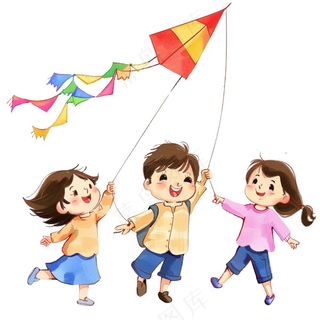 放风筝的孩子欢乐童年卡通插画免抠