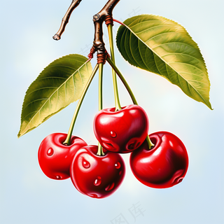 樱桃车厘子水果彩铅水彩插画插图背景