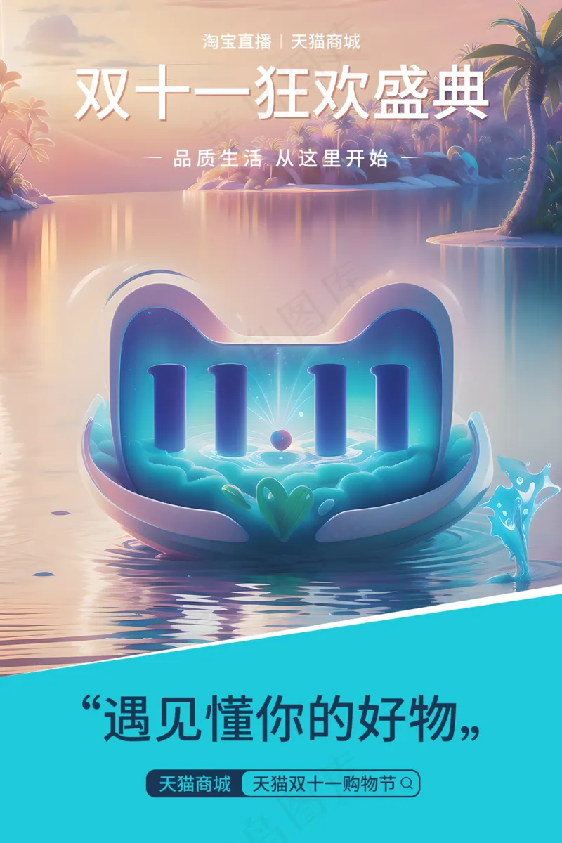 梦幻唯美双十一直播海报psd模版下载
