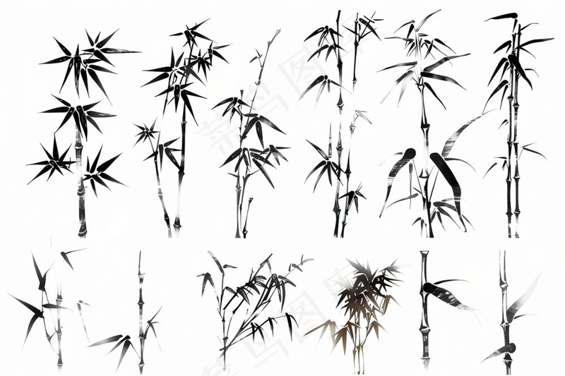 竹子竹林水墨画中国风元素插画免抠(1344x896)