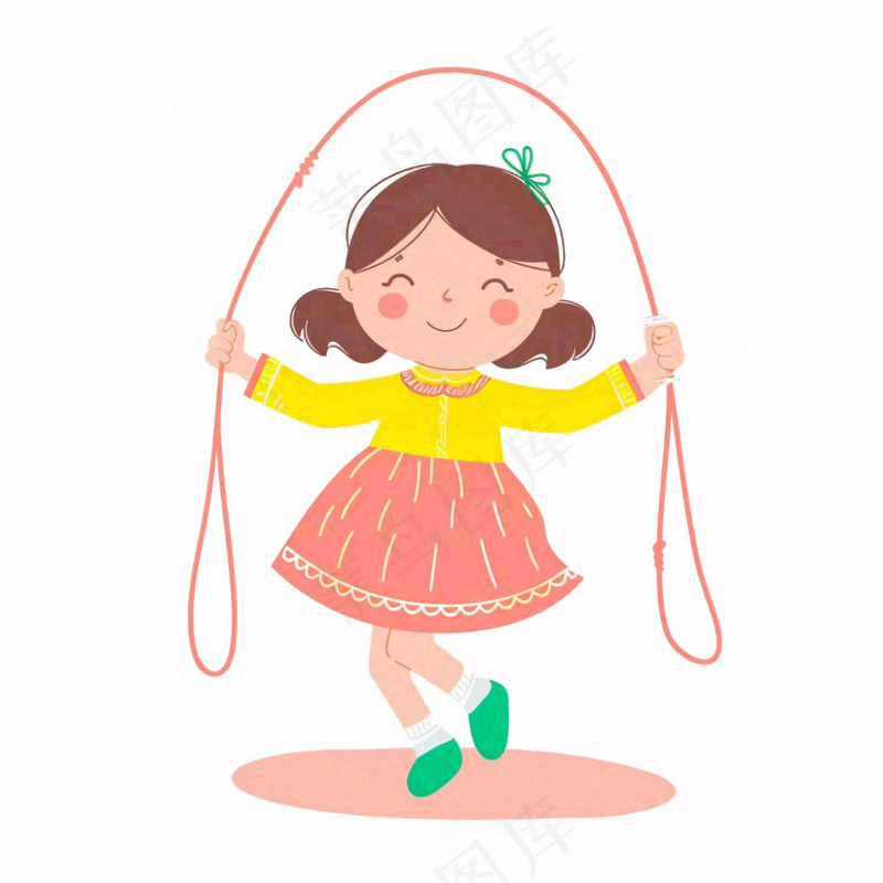 小女孩穿粉裙子跳绳运动人物卡通插画免抠