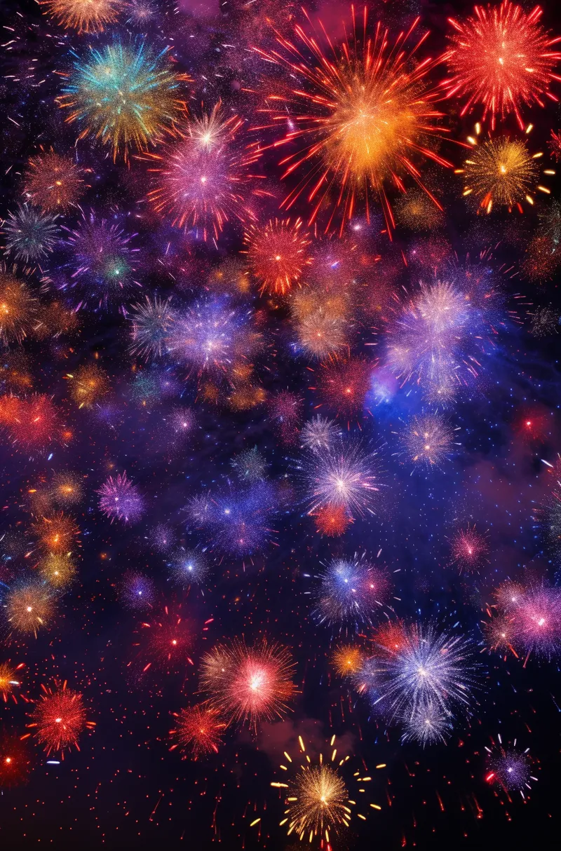 烟花五颜六色的烟花庆典新年节日暮色的天空背景摄影图(2688x4080)
