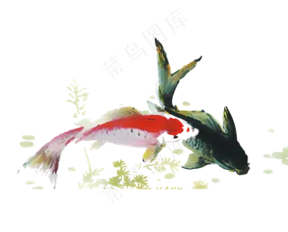 古风古典复古水墨墨迹鲤鱼锦鲤金鱼鱼类PNG免扣透明美工