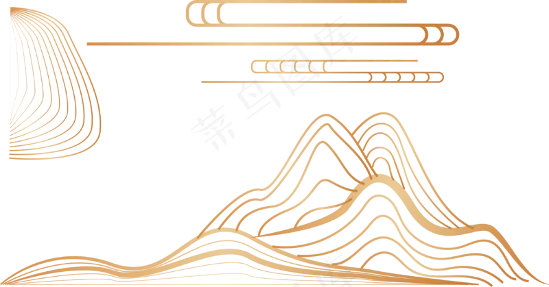 山水波浪祥云中式国风线条34免扣素材