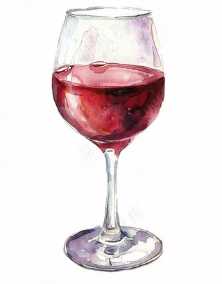 红酒杯高脚杯水彩画插画免抠