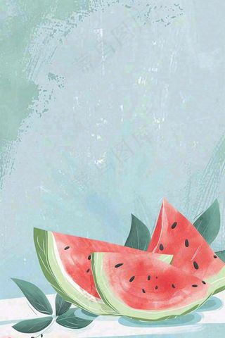 夏日清凉西瓜水彩绘画立夏小暑处暑夏至插画背景