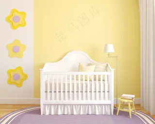 室内 婴儿床 暖色系 落地窗帘