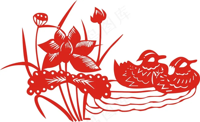 剪纸 鸳鸯cdr矢量模版下载
