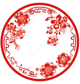 红色圆形边框窗花春节贴纸免抠