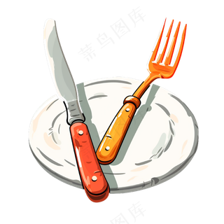 卡通手绘刀叉线条插画矢量装饰元素