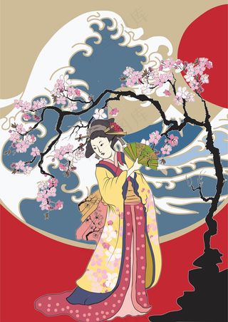 日本歌姬服饰 樱花海浪夕阳