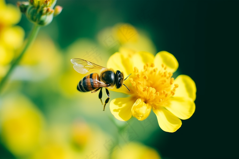 春天油菜花蜜蜂采蜜摄影图