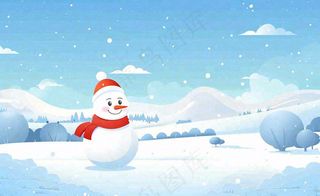 唯美卡通冬天冬季雪地雪人立冬冬至小雪大雪插画背景