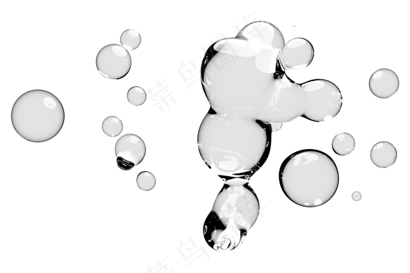 高清日系极简逼真透明水滴液体气泡水珠空气感png免扣素材 (