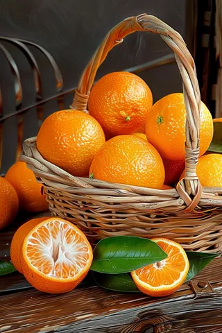 橘子橙子编织篮水果摄影图