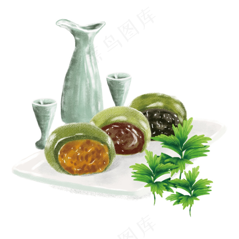 清明青团酒壶艾草素材psd模版下载