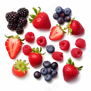 莓果草莓树莓蓝莓水果白底摄影图 莓果草莓树莓蓝莓水果白底摄影图